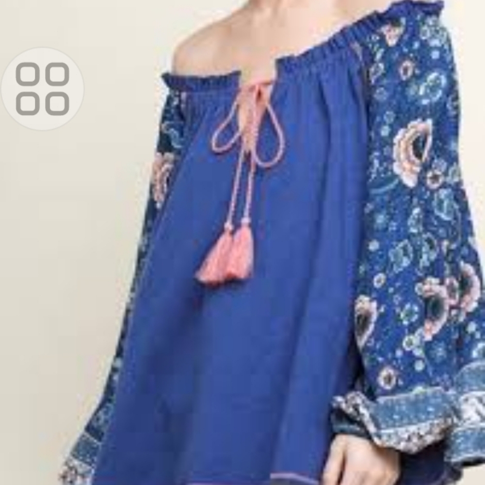 Umgee Small Peasant Top Blouse Off Shoulder Floral Sleeves and Back Fall…